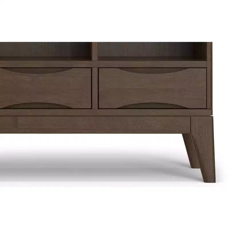 Meuble de rangement bas 6 cases avec tiroirs Pearson en bois massif, noyer brun, 43 po x 42 po, style moderne du milieu du siècle