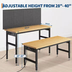 Établi à hauteur réglable de 60 po, table de travail en bois capacité max. 2200 LBS, poste de travail robuste pour garage, atelier, maison, bureau