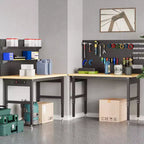 Établi à hauteur réglable de 60 po, table de travail en bois capacité max. 2200 LBS, poste de travail robuste pour garage, atelier, maison, bureau
