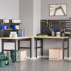 Établi à hauteur réglable de 60 po, table de travail en bois capacité max. 2200 LBS, poste de travail robuste pour garage, atelier, maison, bureau