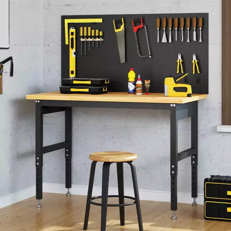 Établi à hauteur réglable de 60 po, table de travail en bois capacité max. 2200 LBS, poste de travail robuste pour garage, atelier, maison, bureau