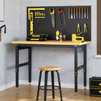 Établi à hauteur réglable de 60 po, table de travail en bois capacité max. 2200 LBS, poste de travail robuste pour garage, atelier, maison, bureau