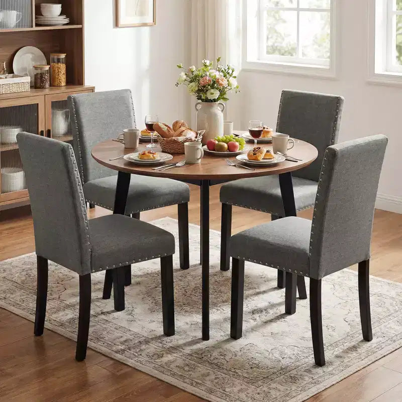 Costway Chaises de salle à manger en bois, lot de 4, avec pieds en bois de caoutchouc massif pour salle à manger, gris