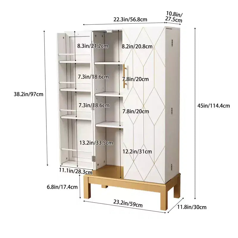 Meuble de rangement haut de 45 po – Tablettes réglables avec pattes dorées