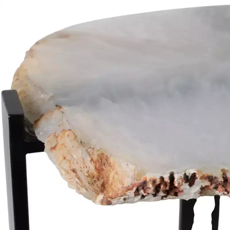 Table d'appoint contemporaine, table de chevet ou table de nuit - Plateau unique en agate brute pour la décoration de la chambre ou du salon - 20 Noir et blanc