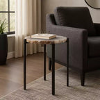 Table d'appoint contemporaine, table de chevet ou table de nuit - Plateau unique en agate brute pour la décoration de la chambre ou du salon - 20 Noir et blanc