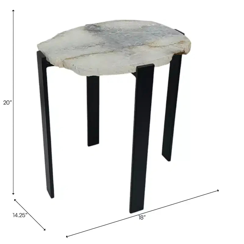 Table d'appoint contemporaine, table de chevet ou table de nuit - Plateau unique en agate brute pour la décoration de la chambre ou du salon - 20 Noir et blanc