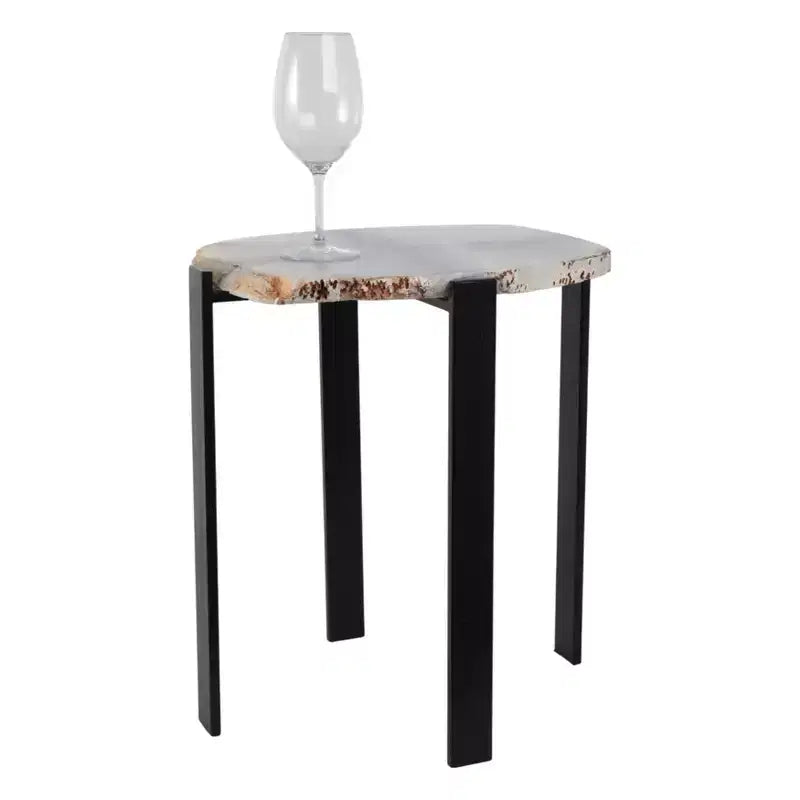 Table d'appoint contemporaine, table de chevet ou table de nuit - Plateau unique en agate brute pour la décoration de la chambre ou du salon - 20 Noir et blanc