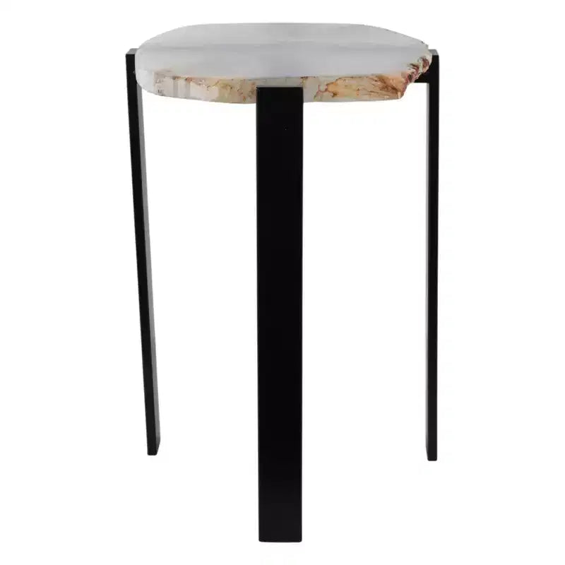 Table d'appoint contemporaine, table de chevet ou table de nuit - Plateau unique en agate brute pour la décoration de la chambre ou du salon - 20 Noir et blanc
