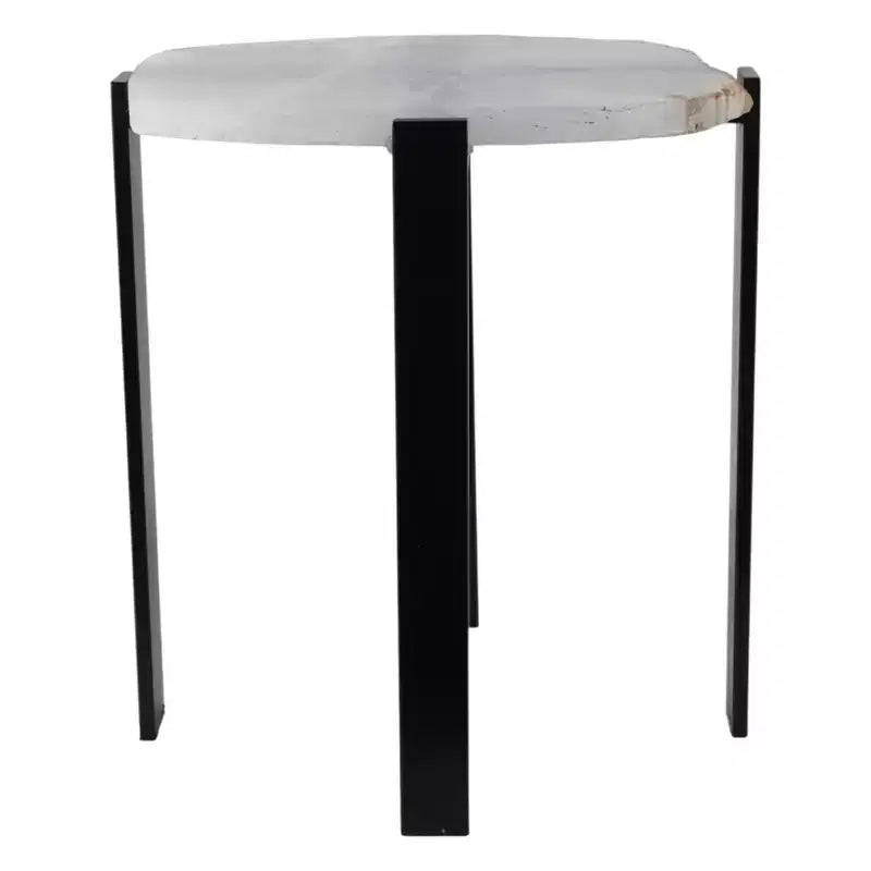 Table d'appoint contemporaine, table de chevet ou table de nuit - Plateau unique en agate brute pour la décoration de la chambre ou du salon - 20 Noir et blanc