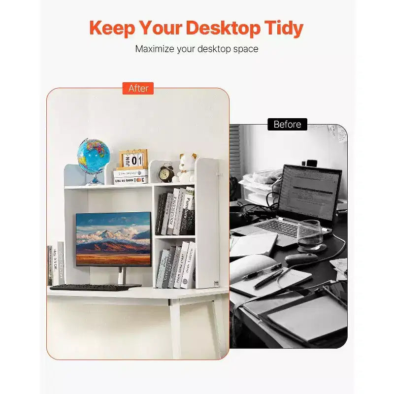 VIYET 29 Étagère de bureau à 2 niveaux - Bois blanc, pieds antidérapants