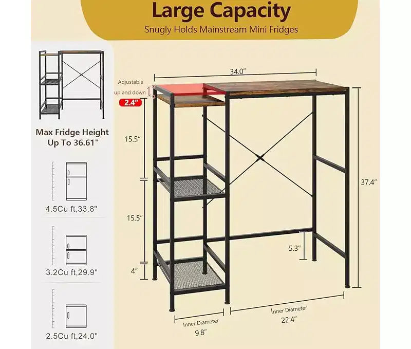 Meuble bas pour réfrigérateur avec étagère de rangement, étagère supérieure réglable pour micro-ondes et bar à café, meuble TV pour dortoir, appartement, cuisine, bureau en marron rustique