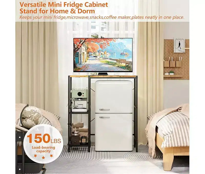 Meuble bas pour réfrigérateur avec étagère de rangement, étagère supérieure réglable pour micro-ondes et bar à café, meuble TV pour dortoir, appartement, cuisine, bureau en marron rustique