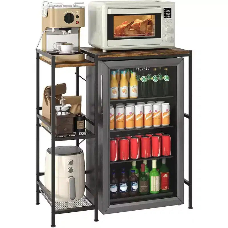 Meuble bas pour réfrigérateur avec étagère de rangement, étagère supérieure réglable pour micro-ondes et bar à café, meuble TV pour dortoir, appartement, cuisine, bureau en marron rustique