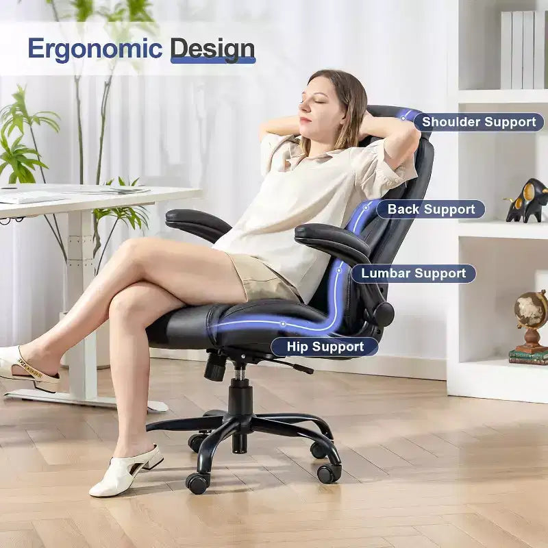 BALHAM TRADE-400LBS Chaise de bureau grande taille et robuste en cuir avec accoudoirs rembourrés relevables et roulettes pivotantes