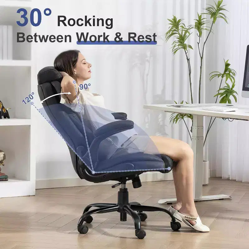 BALHAM TRADE-400LBS Chaise de bureau grande taille et robuste en cuir avec accoudoirs rembourrés relevables et roulettes pivotantes