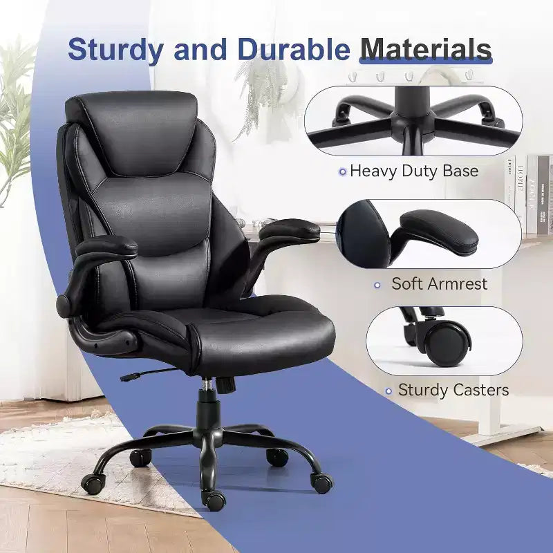 BALHAM TRADE-400LBS Chaise de bureau grande taille et robuste en cuir avec accoudoirs rembourrés relevables et roulettes pivotantes