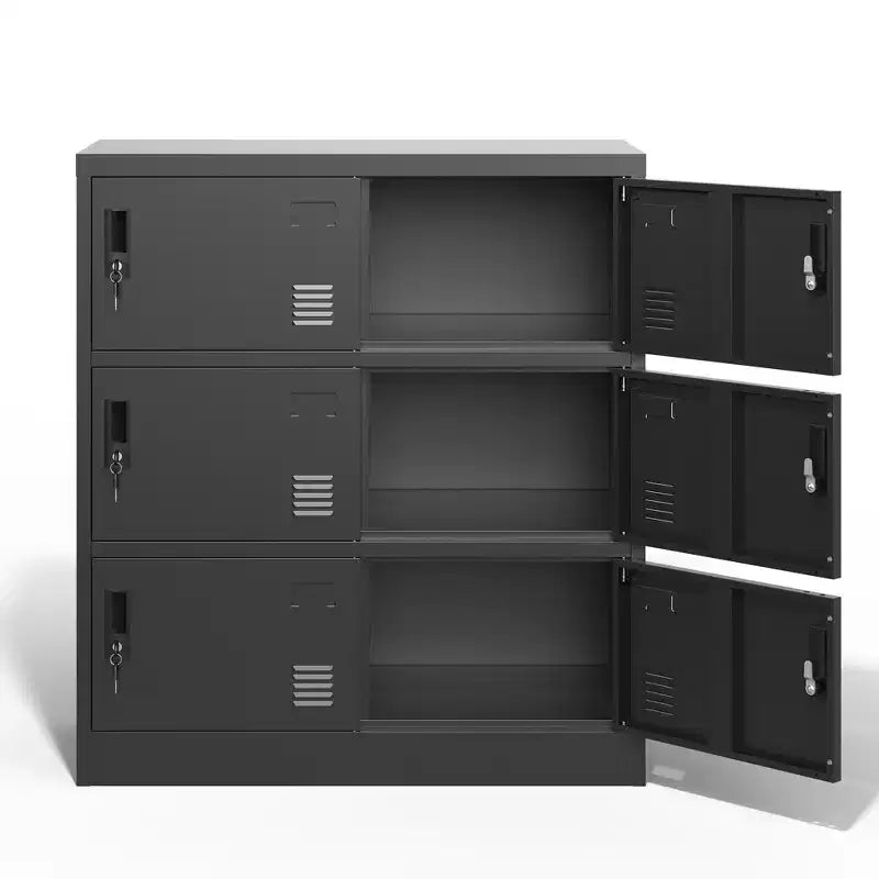 Casier de rangement pour employés, Casiers de gym en acier à portes multiples avec fentes pour cartes et aérations, Armoires de rangement métalliques pour l'école, le bureau