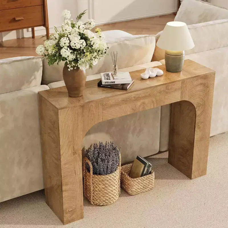 Console de ferme, table d'entrée étroite en bois derrière le canapé, meuble de couloir rustique et mince pour salons, foyers et appartements