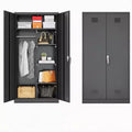 Black Adjustable Metal Storage Cabinet  Multipurpose Organizer with Hanging Rod for Home, Office & Kids Room