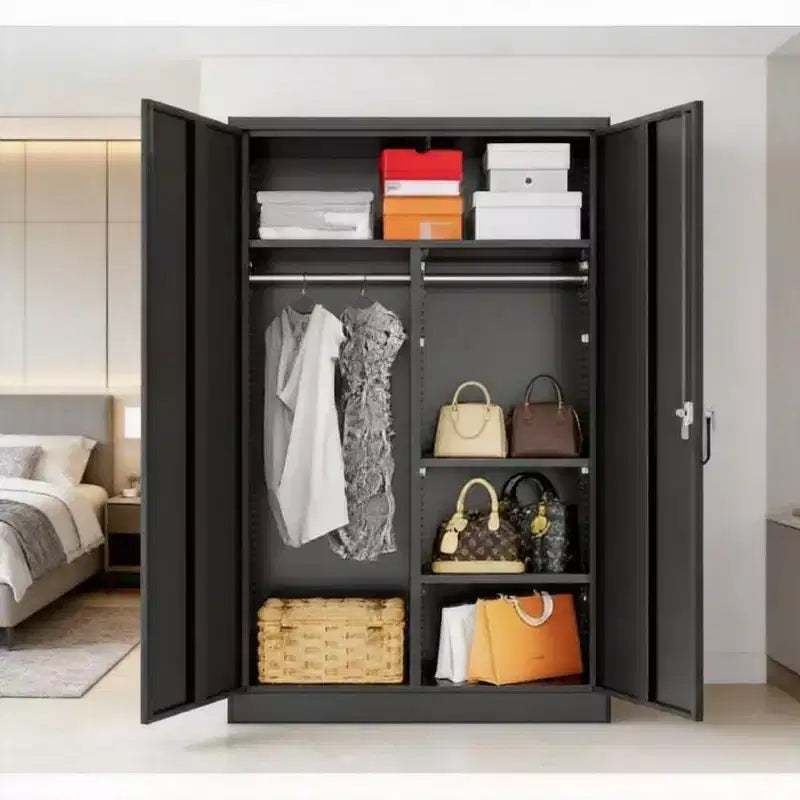 Meuble de rangement noir en métal réglable Organisateur polyvalent avec tringle de suspension pour la maison, le bureau et la chambre d'enfant
