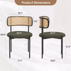 MAYEERTY Lot de 2 chaises de salle à manger modernes rembourrées avec pieds en métal et dossier en rotin pour cuisine, Vert