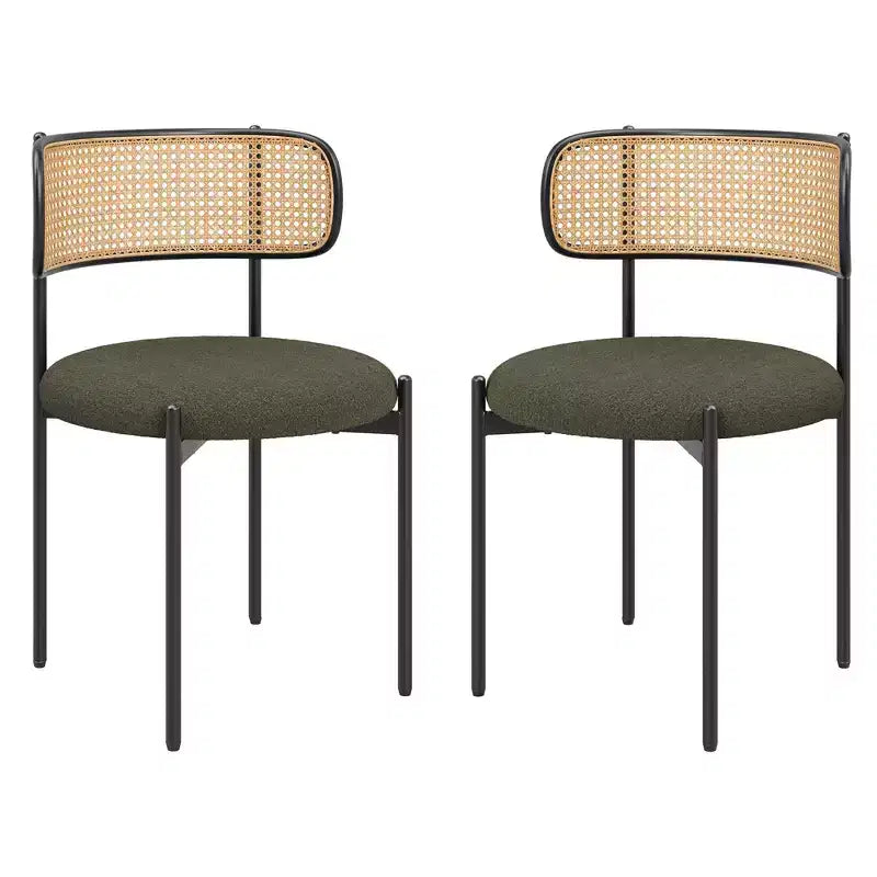 MAYEERTY Lot de 2 chaises de salle à manger modernes rembourrées avec pieds en métal et dossier en rotin pour cuisine, Vert