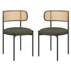MAYEERTY Lot de 2 chaises de salle à manger modernes rembourrées avec pieds en métal et dossier en rotin pour cuisine, Vert