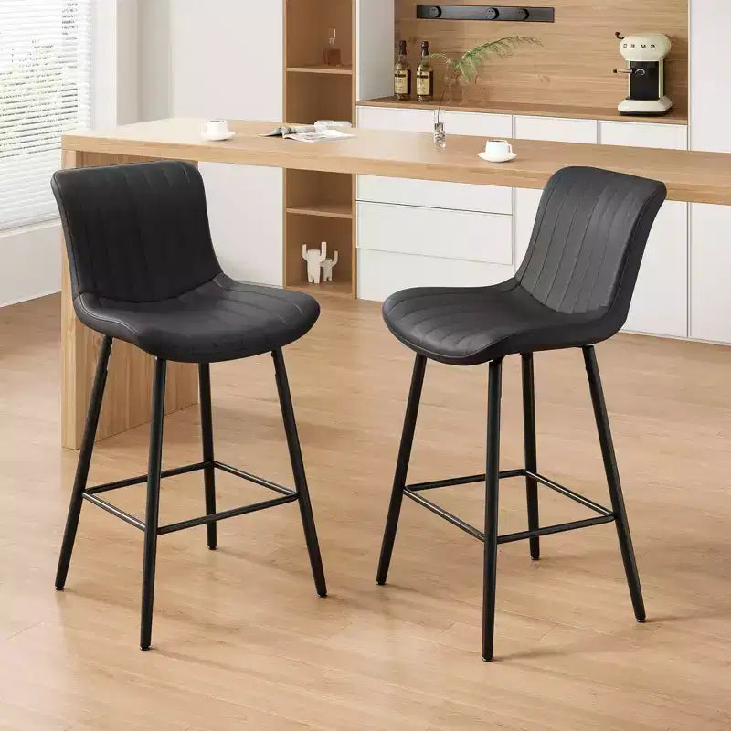 MAYEERTY Lot de 2 chaises de salle à manger en similicuir et pieds en métal, pour cuisine et salle à manger, noir