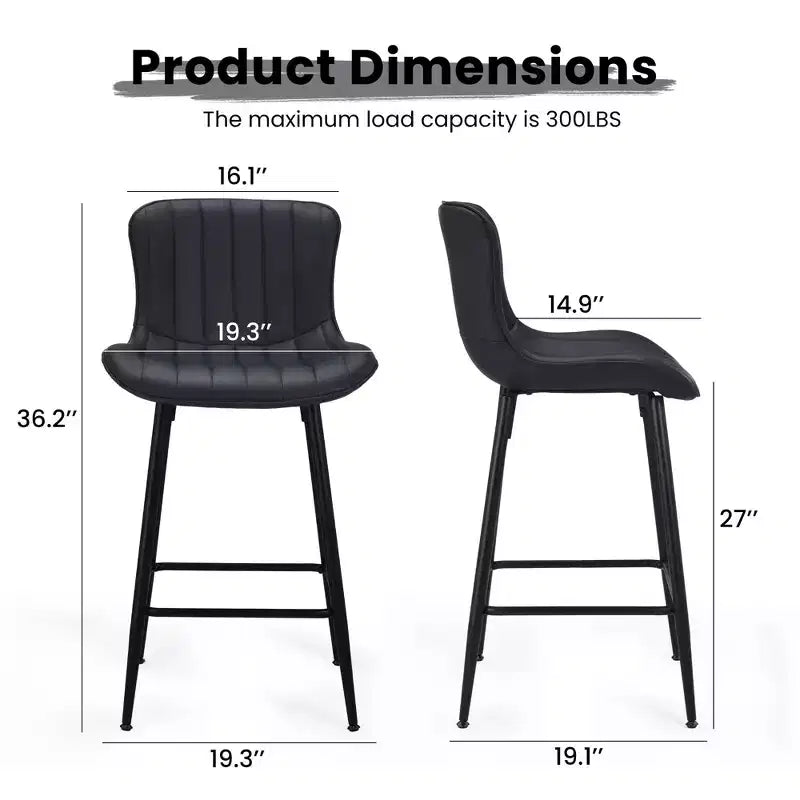MAYEERTY Lot de 2 chaises de salle à manger en similicuir et pieds en métal, pour cuisine et salle à manger, noir
