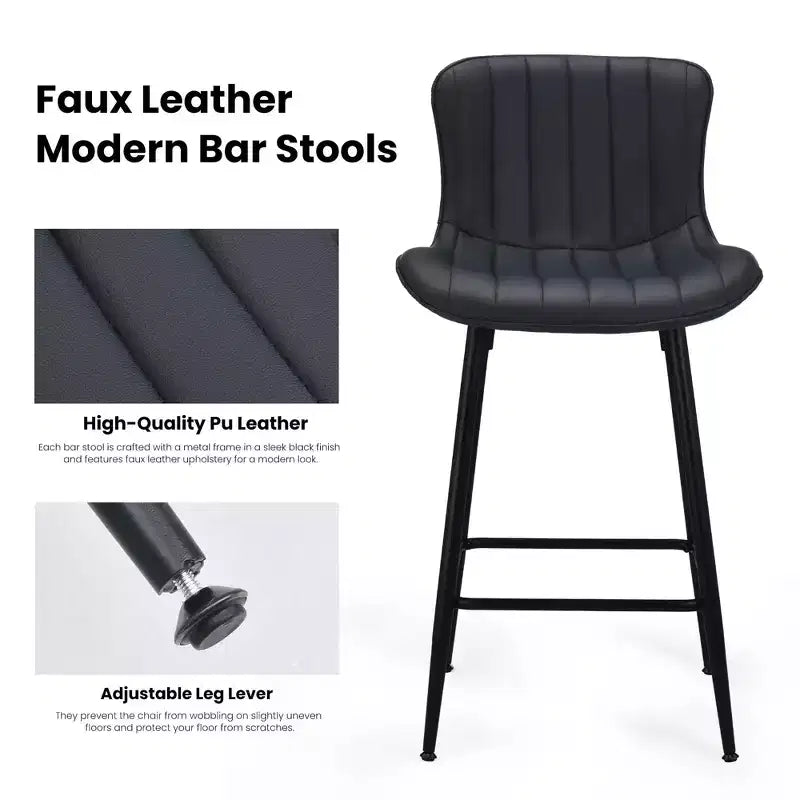 MAYEERTY Lot de 2 chaises de salle à manger en similicuir et pieds en métal, pour cuisine et salle à manger, noir