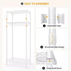 Portant à vêtements robuste avec étagères réglables, organiseur de vêtements en métal autoportant avec tringle pour chambre, buanderie ou dortoir, blanc