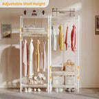 Portant à vêtements robuste avec étagères réglables, organiseur de vêtements en métal autoportant avec tringle pour chambre, buanderie ou dortoir, blanc