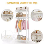 Portant à vêtements robuste avec étagères réglables, organiseur de vêtements en métal autoportant avec tringle pour chambre, buanderie ou dortoir, blanc