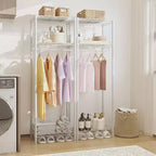 Portant à vêtements robuste avec étagères réglables, organiseur de vêtements en métal autoportant avec tringle pour chambre, buanderie ou dortoir, blanc