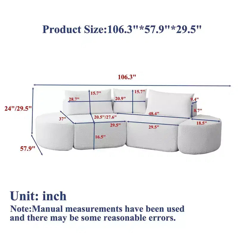 Clihome Canapé d'angle modulaire en V de 270 cm, en chenille, avec 3 coussins et 2 poufs sans accoudoirs