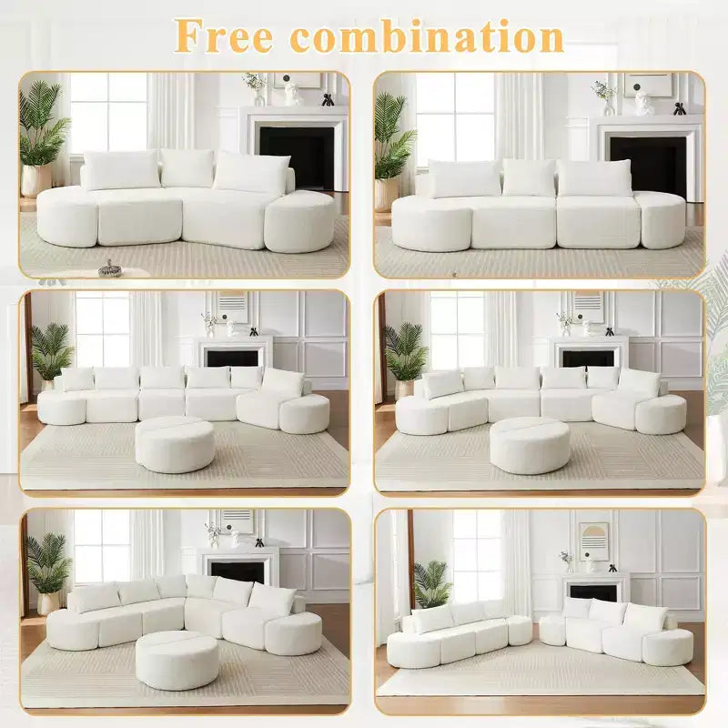 Clihome Canapé d'angle modulaire en V de 270 cm, en chenille, avec 3 coussins et 2 poufs sans accoudoirs