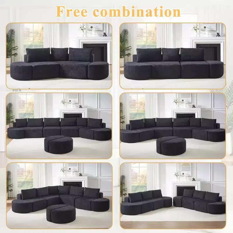 Clihome Canapé d'angle modulaire en V de 270 cm, en chenille, avec 3 coussins et 2 poufs sans accoudoirs
