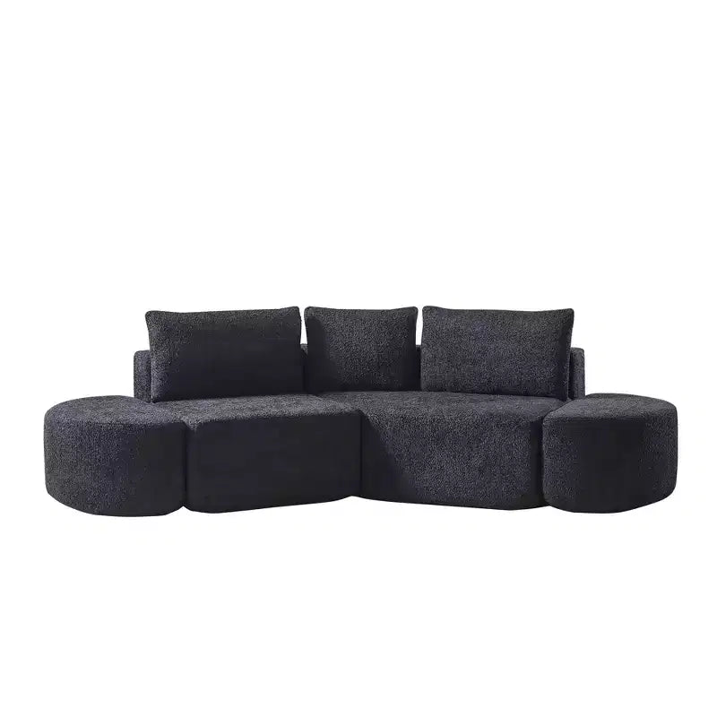 Clihome Canapé d'angle modulaire en V de 270 cm, en chenille, avec 3 coussins et 2 poufs sans accoudoirs