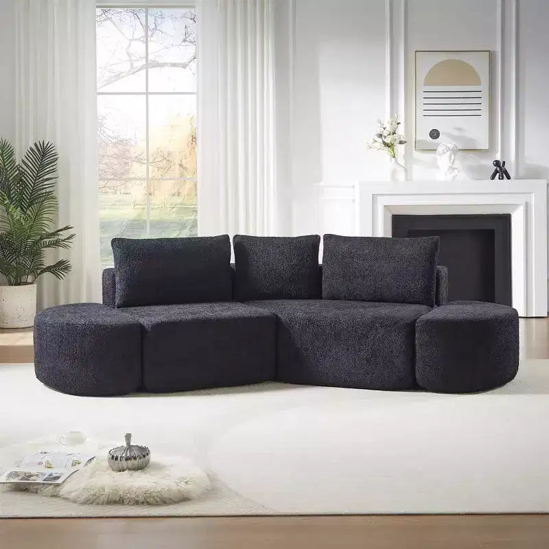 Clihome Canapé d'angle modulaire en V de 270 cm, en chenille, avec 3 coussins et 2 poufs sans accoudoirs