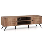 Meuble TV Costway avec 2 armoires de rangement et étagères ouvertes, 6 pieds de support pour salon