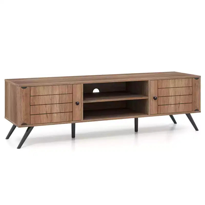Meuble TV Costway avec 2 armoires de rangement et étagères ouvertes, 6 pieds de support pour salon