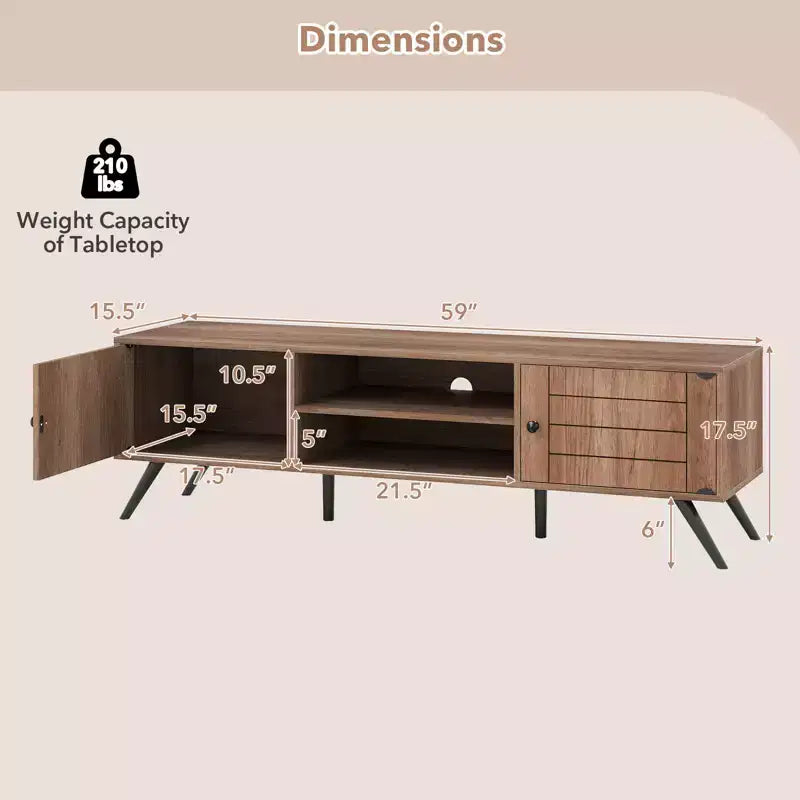 Meuble TV Costway avec 2 armoires de rangement et étagères ouvertes, 6 pieds de support pour salon