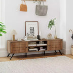 Meuble TV Costway avec 2 armoires de rangement et étagères ouvertes, 6 pieds de support pour salon