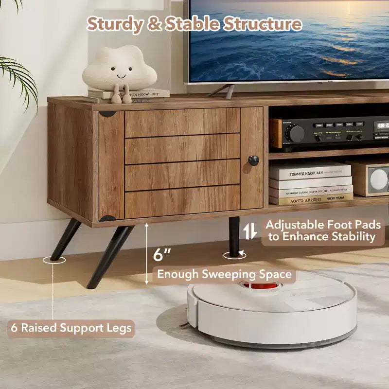Meuble TV Costway avec 2 armoires de rangement et étagères ouvertes, 6 pieds de support pour salon