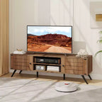 Meuble TV Costway avec 2 armoires de rangement et étagères ouvertes, 6 pieds de support pour salon