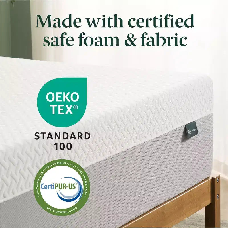 Zinus Matelas en mousse à mémoire de forme au thé vert, 25,4 cm, taille Queen, sensation moyenne, mousse à mémoire de forme respirante, mousses et tissu certifiés sûrs, matelas en boîte