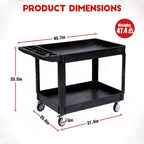 Chariot de manutention robuste à 2 étagères Capacité de 250 kg Roues pivotantes à 360° avec freins pour entrepôt, garage, cuisine, 116 x 65 cm