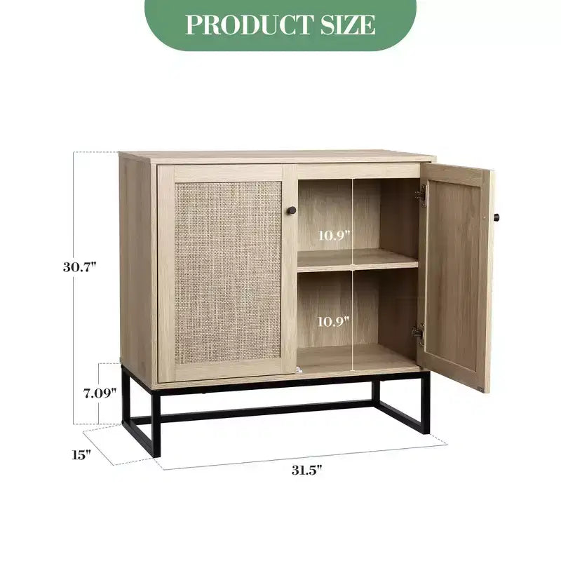COZONY Armoire de rangement à 2 portes en rotin style ferme, Buffet bahut d'appoint, Console de ferme avec rangement, Armoire de cuisine multifonctionnelle