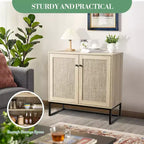 COZONY Armoire de rangement à 2 portes en rotin style ferme, Buffet bahut d'appoint, Console de ferme avec rangement, Armoire de cuisine multifonctionnelle